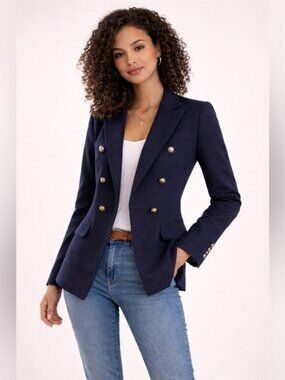 Belle & Bloom Navy Double-Breasted Blazer – Size L